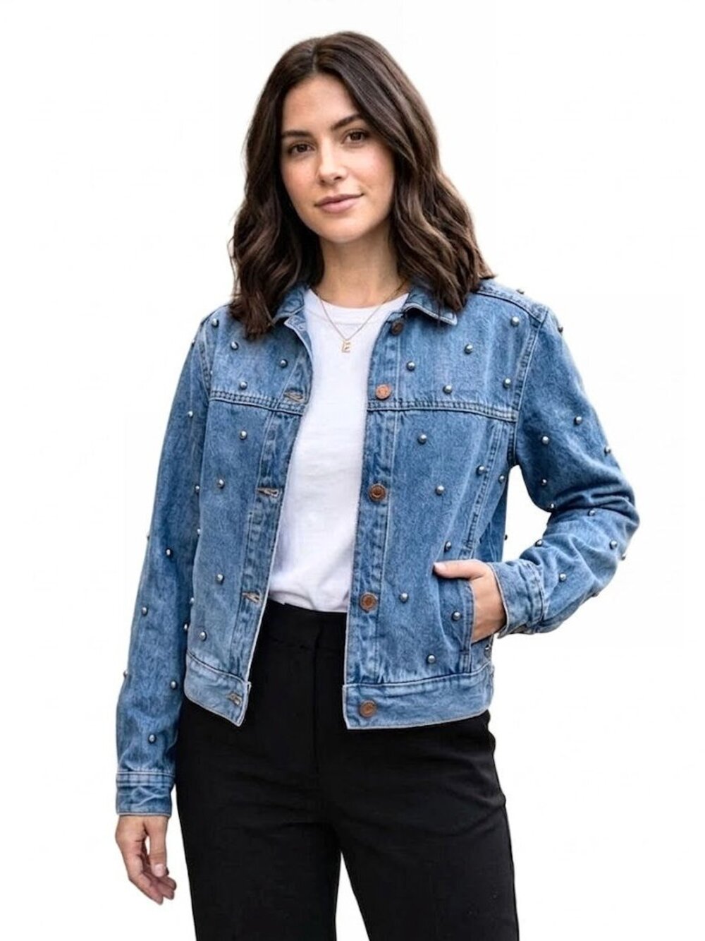 Isabel Marant Étoile Dilly Studded Jean Jacket Blue Denim Womens FR 34 (US XS-S)